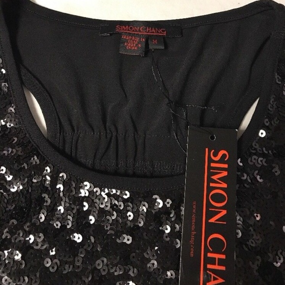 💕SOLD💕Simon Chang Black Sequin Sleeveless Top - Picture 5 of 6